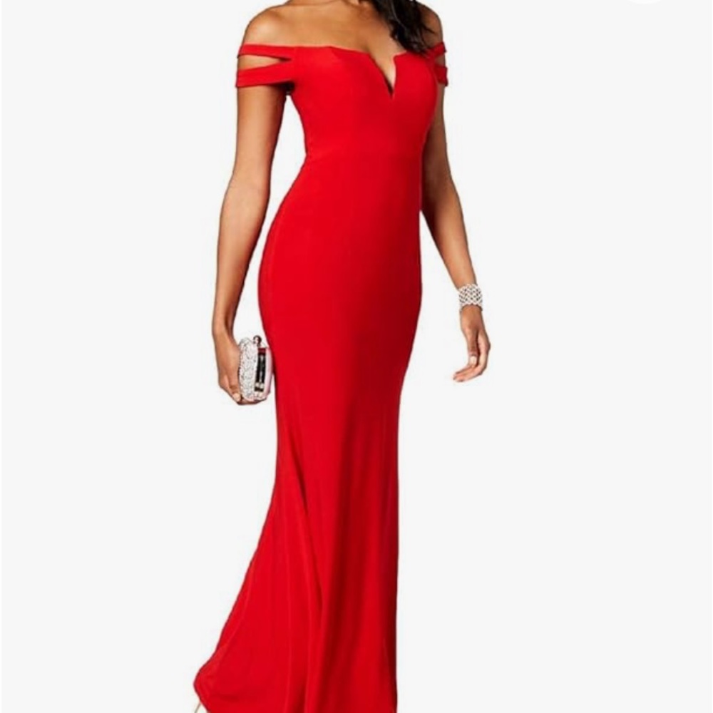 Xscape Women’s long off the shoulders red dress